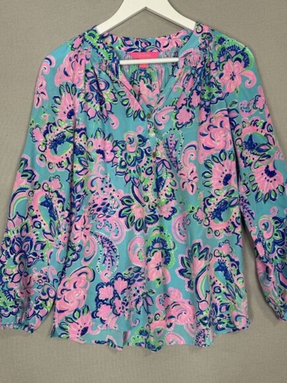 Lilly Pulitzer Womens Top S Blue 100% Silk Elsa Blouse Coastal Nautical Preppy